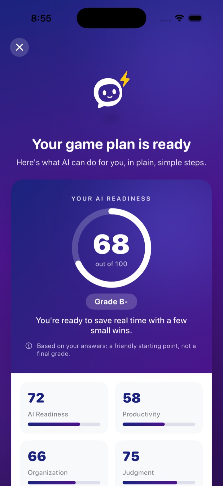 Your AI game plan: a 68 out of 100 score with a grade